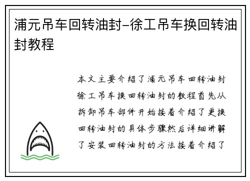 浦元吊车回转油封-徐工吊车换回转油封教程